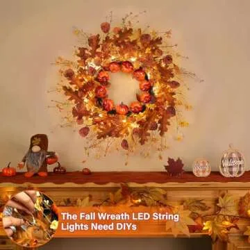 22 Inch LED Fall Wreath for Front Door Decoration