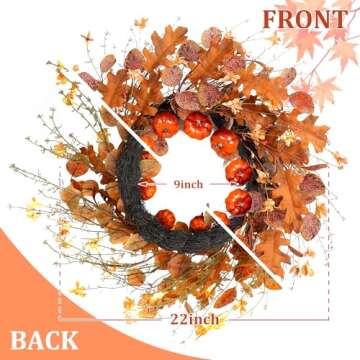 22 Inch LED Fall Wreath for Front Door Decoration