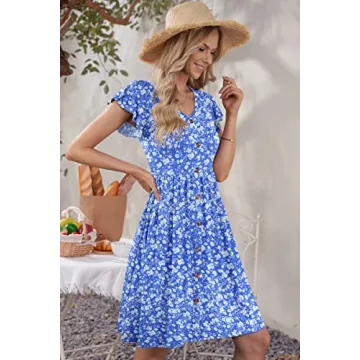 Stylish WNEEDU Women Summer Midi Dress with Pockets