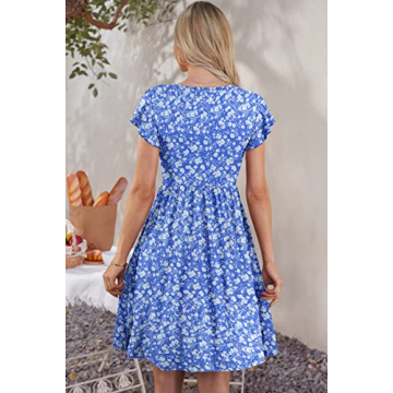 Stylish WNEEDU Women Summer Midi Dress with Pockets