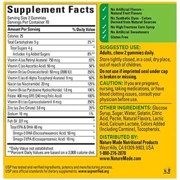 Nature Made Multivitamin + Omega-3, Dietary Supplement for Daily Nutritional Support, 140 Gummy Vitamins and Minerals, 70 Day Supply (Pack of 1)