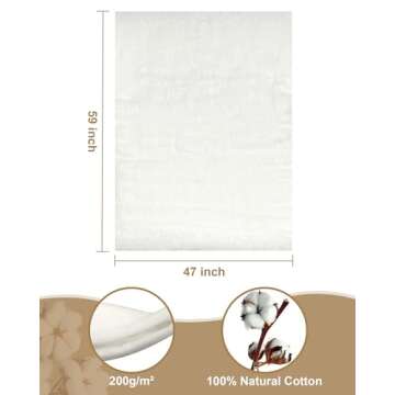 PLANTIONAL Natural Cotton Batting for Quilts: 47-Inch x 59-Inch Light Weight Purely Natural All Season Quilt Batting for Quilts, Craft and Wearable Arts