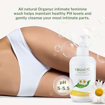 Organyc Feminine Intimate Wash for Sensitive Skin with Chamomile, Free from Chlorine, Parabens, SLS/SLES, and Synthetic Perfumes 8.5 Fluid Ounce