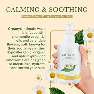 Organyc Feminine Intimate Wash for Sensitive Skin with Chamomile, Free from Chlorine, Parabens, SLS/SLES, and Synthetic Perfumes 8.5 Fluid Ounce