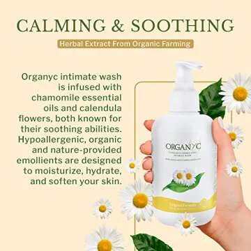 Organyc Feminine Intimate Wash for Sensitive Skin with Chamomile, Free from Chlorine, Parabens, SLS/SLES, and Synthetic Perfumes 8.5 Fluid Ounce
