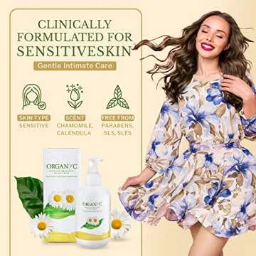 Organyc Feminine Intimate Wash for Sensitive Skin with Chamomile, Free from Chlorine, Parabens, SLS/SLES, and Synthetic Perfumes 8.5 Fluid Ounce