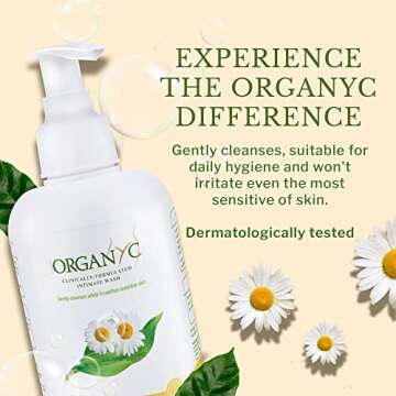 Organyc Feminine Intimate Wash for Sensitive Skin with Chamomile, Free from Chlorine, Parabens, SLS/SLES, and Synthetic Perfumes 8.5 Fluid Ounce
