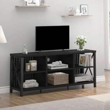 LVB TV Stand, Farmhouse Modern Entertainment Center with Storage for Bedroom, Mid Century Wood Rustic Industrial Minimalist TV Console Table for Living Room Home, Gray Oak……