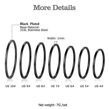 FOCALOOK 7 Pcs Black Ring Set - Stylish Stackable Rings
