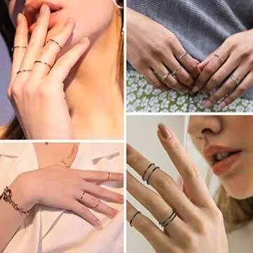 FOCALOOK 7 Pcs Black Ring Set - Stylish Stackable Rings