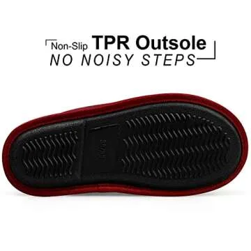 riemot Men's Women's Furry Warm Slippers, Memory Foam Slippers Comfortable Closed Toe House Slippers Shoes Anti slip Sandals Lightweight Winter Indooor Slippers Black Red EU 44-45