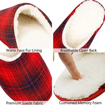 riemot Men's Women's Furry Warm Slippers, Memory Foam Slippers Comfortable Closed Toe House Slippers Shoes Anti slip Sandals Lightweight Winter Indooor Slippers Black Red EU 44-45