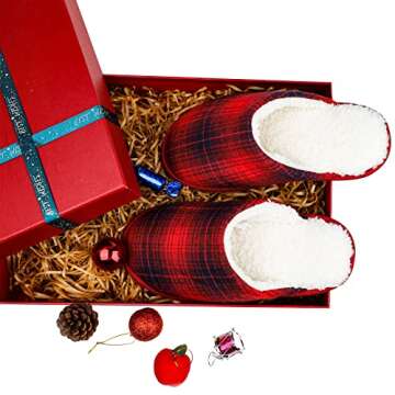 riemot Men's Women's Furry Warm Slippers, Memory Foam Slippers Comfortable Closed Toe House Slippers Shoes Anti slip Sandals Lightweight Winter Indooor Slippers Black Red EU 44-45