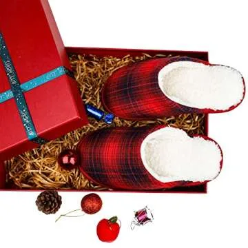 riemot Men's Women's Furry Warm Slippers, Memory Foam Slippers Comfortable Closed Toe House Slippers Shoes Anti slip Sandals Lightweight Winter Indooor Slippers Black Red EU 44-45