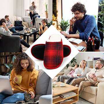 riemot Men's Women's Furry Warm Slippers, Memory Foam Slippers Comfortable Closed Toe House Slippers Shoes Anti slip Sandals Lightweight Winter Indooor Slippers Black Red EU 44-45