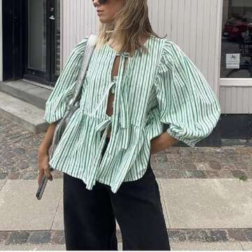 Chic Y2K Puff Short Sleeve Peplum Shirt for Summer