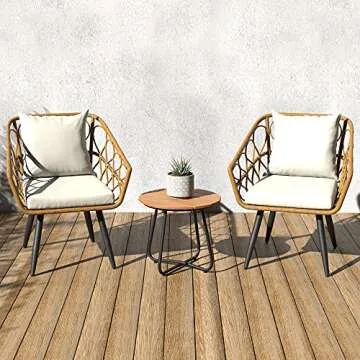 Amazon Basics Outdoor 3-Piece Wicker Chair Set with Cushions