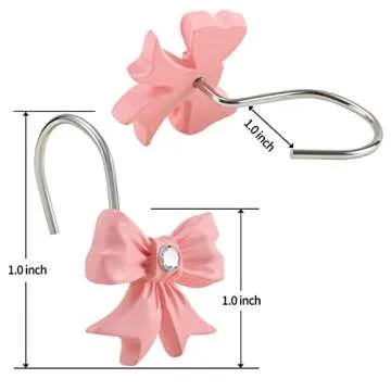 EleCharm Decorative Shower Curtain Hooks, 12PCS Pink Bow Knot Shower Hooks for Bathroom Curtain Rings Rust Resistant Resin Curtain Hooks