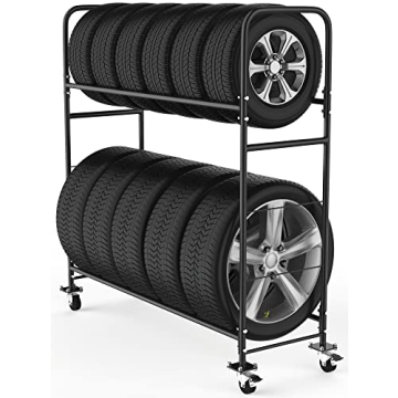STEELAID 60" Rolling Tire Rack - Heavy-Duty Garage Organizer for 12 Tires