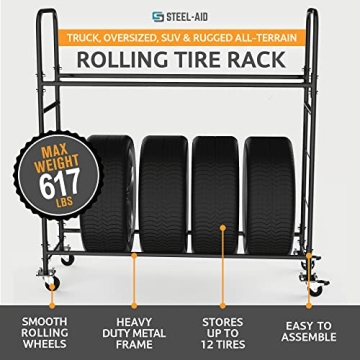 STEELAID 60 Inch Rolling Tire Rack Heavy-Duty Garage Organizer