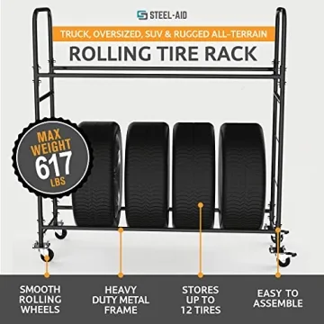 STEELAID 60 Inch Rolling Tire Rack Heavy-Duty Garage Organizer
