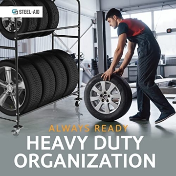 STEELAID 60 Inch Rolling Tire Rack Heavy-Duty Garage Organizer
