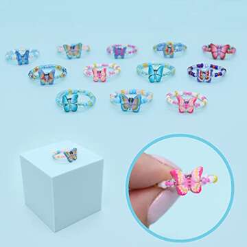 Assorted 12 PCS Boho Butterfly Ring Set, Beaded Polymer Clay Rings, VSCO Vintage Y2K Jewelry for Wom...