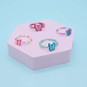 Assorted 12 PCS Boho Butterfly Ring Set, Beaded Polymer Clay Rings, VSCO Vintage Y2K Jewelry for Women, Funky Boho Matching Butterfly Rings Bulk