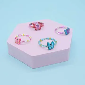 Assorted 12 PCS Boho Butterfly Ring Set, Beaded Polymer Clay Rings, VSCO Vintage Y2K Jewelry for Women, Funky Boho Matching Butterfly Rings Bulk