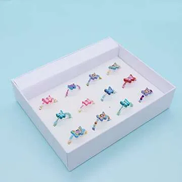 Assorted 12 PCS Boho Butterfly Ring Set, Beaded Polymer Clay Rings, VSCO Vintage Y2K Jewelry for Women, Funky Boho Matching Butterfly Rings Bulk