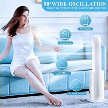 MOONQUAKE 32" Bladeless Tower Fan with Air Purifier