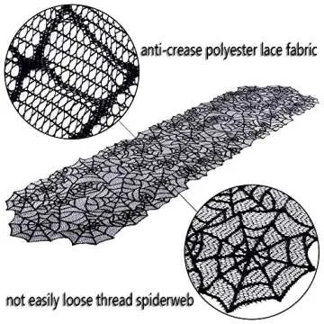 ULeRear 38 Pieces Halloween Decoration Set 20 by 80 Inch Lace Table Runner Spider Web, 18 by 96 Inch Fireplace Mantel Scarf, 36 Pieces 3D Bats Wall Sticker Decal for Parties,Halloween,Christmas,Black