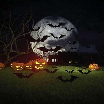 ULeRear 38 Pieces Halloween Decoration Set 20 by 80 Inch Lace Table Runner Spider Web, 18 by 96 Inch Fireplace Mantel Scarf, 36 Pieces 3D Bats Wall Sticker Decal for Parties,Halloween,Christmas,Black