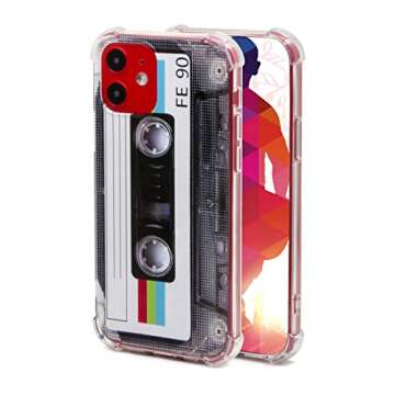 FAteamll Phone Case Matte Finish Heavy Duty Soft Back Cover with Reinforced Corners TPU Soft Bumper Retro Cassette Tape Case Compatible with iPhone 12