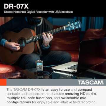 Tascam DR-07X Stereo Handheld Digital Audio Portable Recorder and USB Audio Interface, Pro Field, AV...