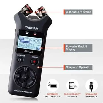 Tascam DR-07X Stereo Handheld Digital Audio Portable Recorder and USB Audio Interface, Pro Field, AV, Music, Dictation Recorder