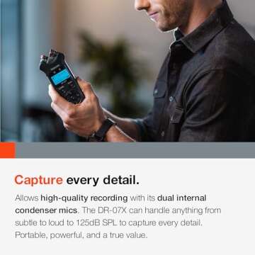 Tascam DR-07X Stereo Handheld Digital Audio Portable Recorder and USB Audio Interface, Pro Field, AV, Music, Dictation Recorder