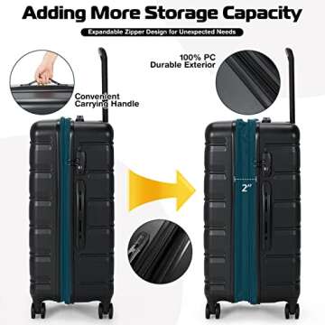 Goplus 3 Piece Luggage Set, Expandable Spinner Suitcase w/TSA Lock, 360° Double Wheels & Retractable Telescoping Handle, Lightweight PC Hard Case Luggage, 20in, 24in, 28in