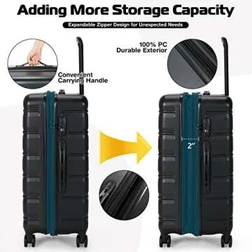 Goplus 3 Piece Luggage Set, Expandable Spinner Suitcase w/TSA Lock, 360° Double Wheels & Retractable Telescoping Handle, Lightweight PC Hard Case Luggage, 20in, 24in, 28in