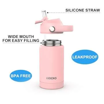 Kiocko Kids Insulated 12oz Water Bottle with Straw
