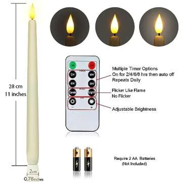 Homemory 12 Pcs Flameless Taper Candles with Remote Timer Dimmer, 11 inches Ivory Taper Candles Batt...