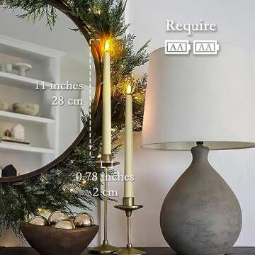 Homemory 12 Pcs Flameless Taper Candles with Remote Timer Dimmer, 11 inches Ivory Taper Candles Battery Operated, Plastic LED Candlesticks with Flickering Flame for Halloween Christmas Church Wedding