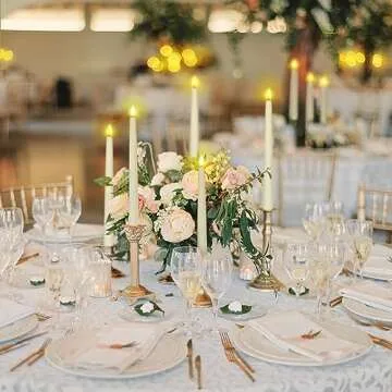 Homemory 12 Pcs Flameless Taper Candles with Remote Timer Dimmer, 11 inches Ivory Taper Candles Battery Operated, Plastic LED Candlesticks with Flickering Flame for Halloween Christmas Church Wedding