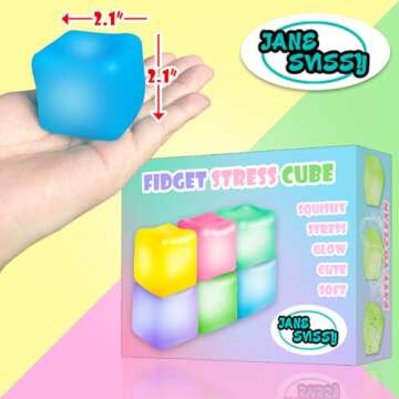 6Pcs Stress Cube Glow in The Dark Toys,Sensory Squeeze Toy with Super Solid Squishy,Fidget Squishy T...