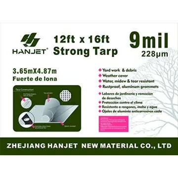 Hanjet Multi Purpose Tarp 12' x 16' 9-mil Thick Waterproof Camping Tents Tarps Poly Tarpaulin Green