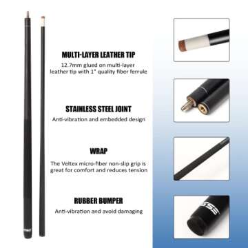 GSE Games & Sports Expert 58" 2-Piece Fiberglass Graphite Composite Billiard Pool Cue Stick, Set of ...