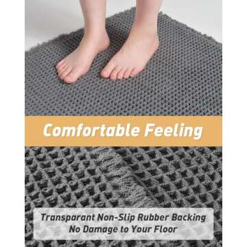 Upgraded Waffle Runner Rug Super Absorbent Non Slip Bath Mats for Bathroom Floor Machine Washable Bathroom Runner Rug with Tassels, Ideal for Hallway Bedroom Laundry Room, Dark Grey, 2'x 6'(24" x 72")