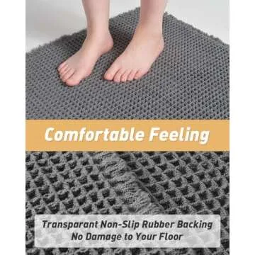 Upgraded Waffle Runner Rug Super Absorbent Non Slip Bath Mats for Bathroom Floor Machine Washable Bathroom Runner Rug with Tassels, Ideal for Hallway Bedroom Laundry Room, Dark Grey, 2'x 6'(24" x 72")