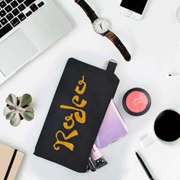 baotongle 10 PCS Multi-Purpose Cotton Canvas Zipper Invoice Bill Bag Pen Pencil Cosmetic Makeup Bag Pouch Blank DIY Craft Bag Zipper (Black Color with Black Zipper, 9 x 5)