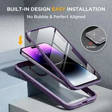 Miracase Glass Series for iPhone 14 Pro Max Case 6.7 Inch, Full-Body Clear Bumper Case with Built-in 9H Tempered Glass Screen Protector, with Camera Lens Protector (Noble Purple)